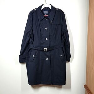 Pendleton Belted Black Trench Coat Plaid Lined Cotton Blend Classic Womens XXL